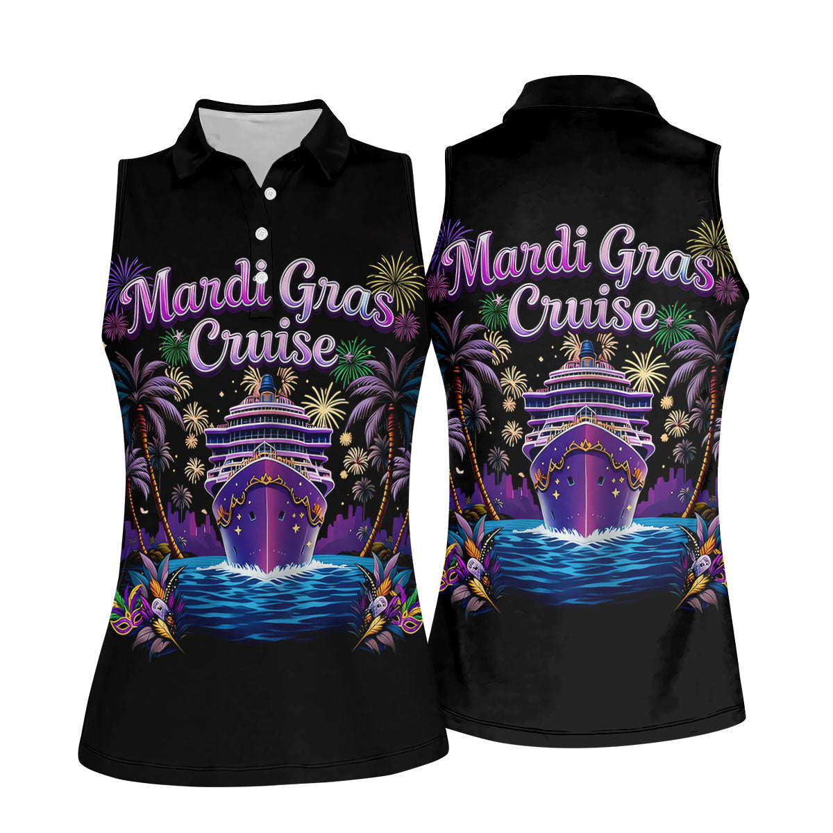 Mardi Gras Cruise Festive Theme Women's Golf Shirts, Women's Golf Tops, Ladies Golf Shirts