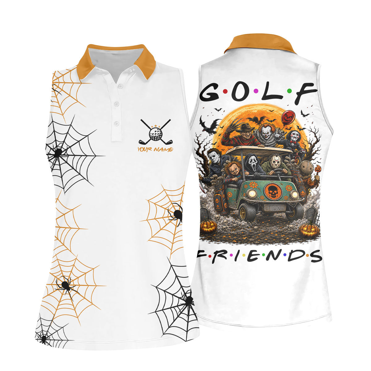 Custom Name Halloween Horror Character Golf Shirt, Golf Shirts For Women, Printed Golf Shirt
