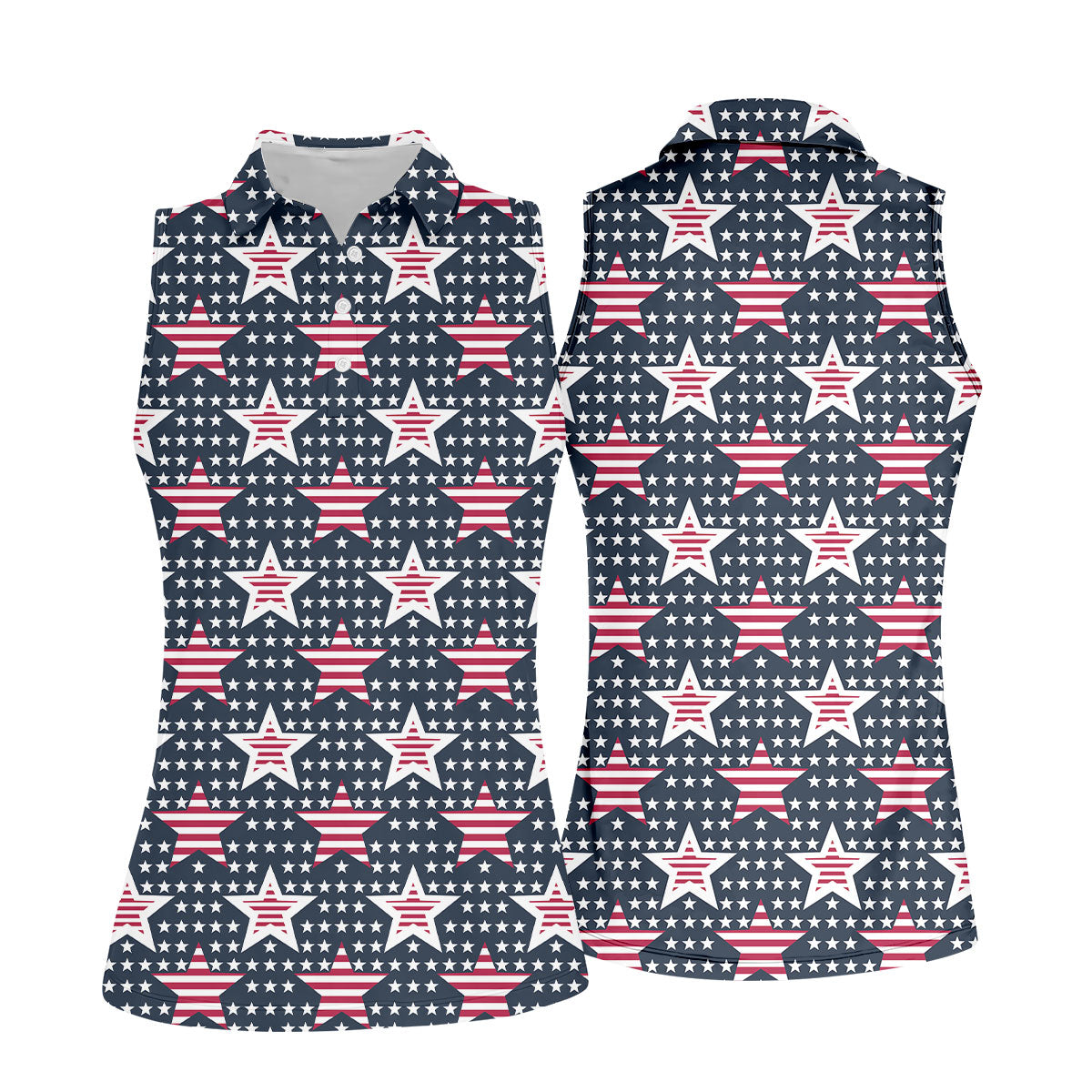 Red And White Stripe Stars Seamless Pattern 250th Anniversary Golf Shirt For Women, Patriotic Golf Shirt
