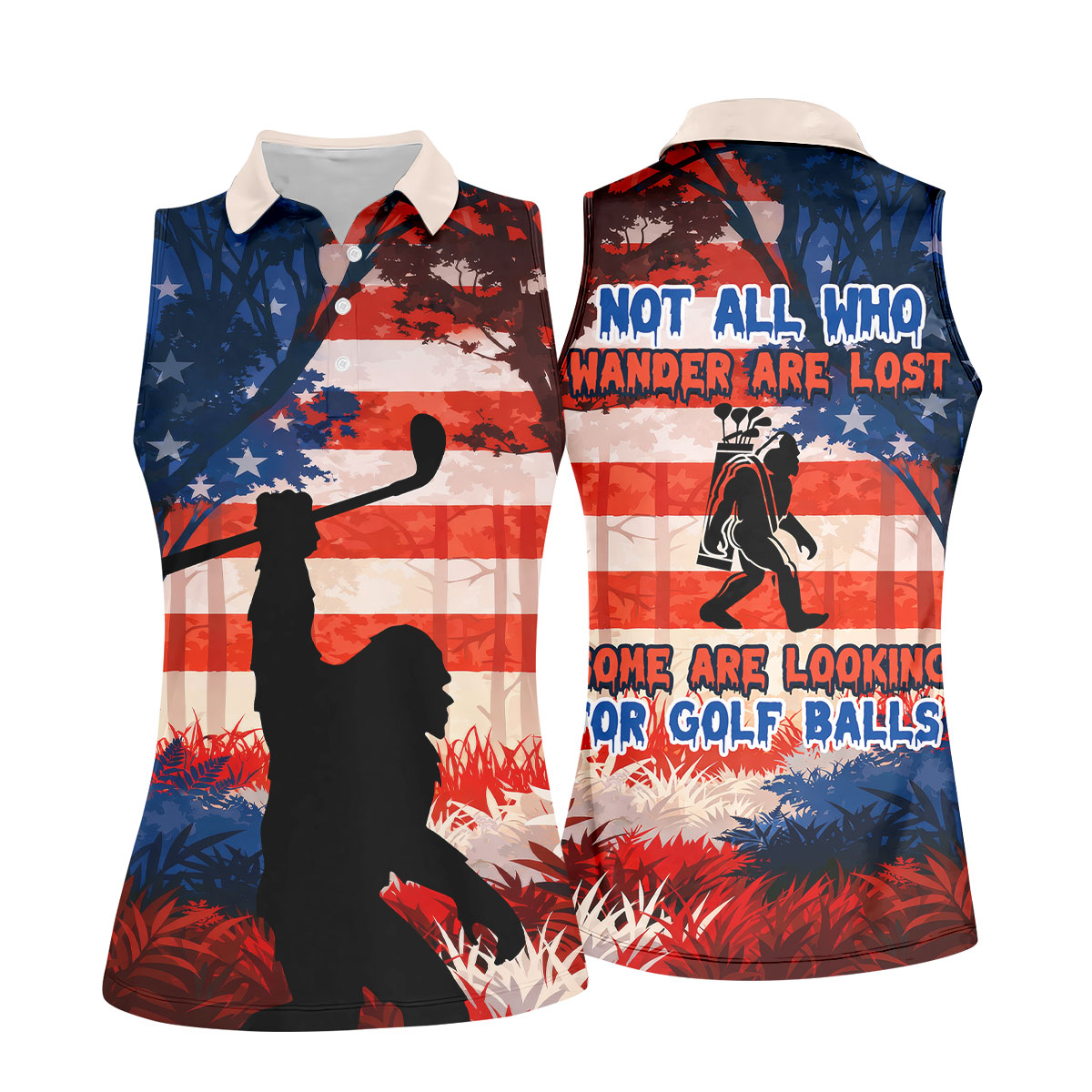 Not All Who Wander Are Lost Funny Bigfoot Golf Shirt For Women, 250th Patriotic Golf Shirt, Ladies Golf Shirts