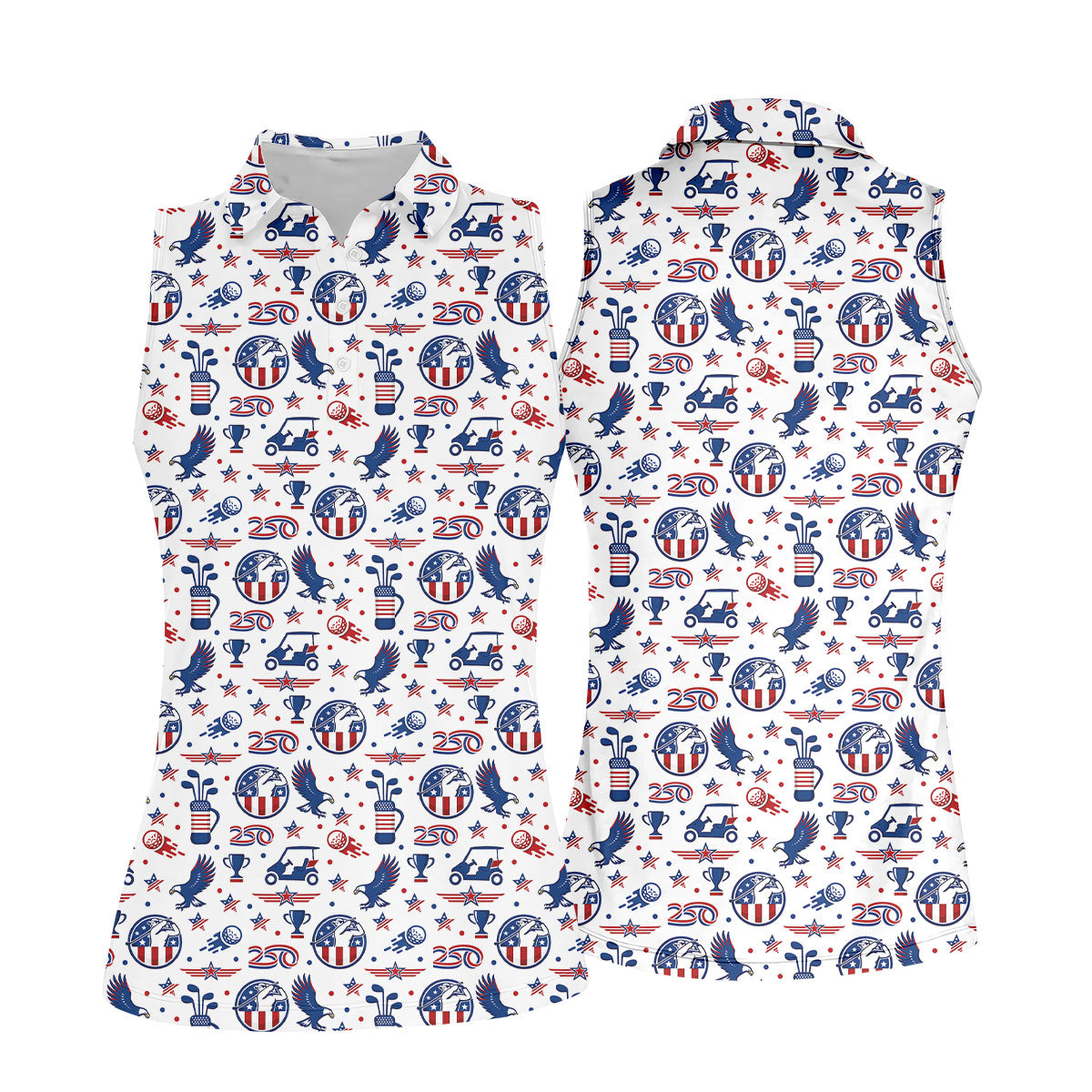 Bald Eagle American Flag Golf Pattern 4th Of July Women Golf Top, 250th Anniversary Patriotic Golf Shirt