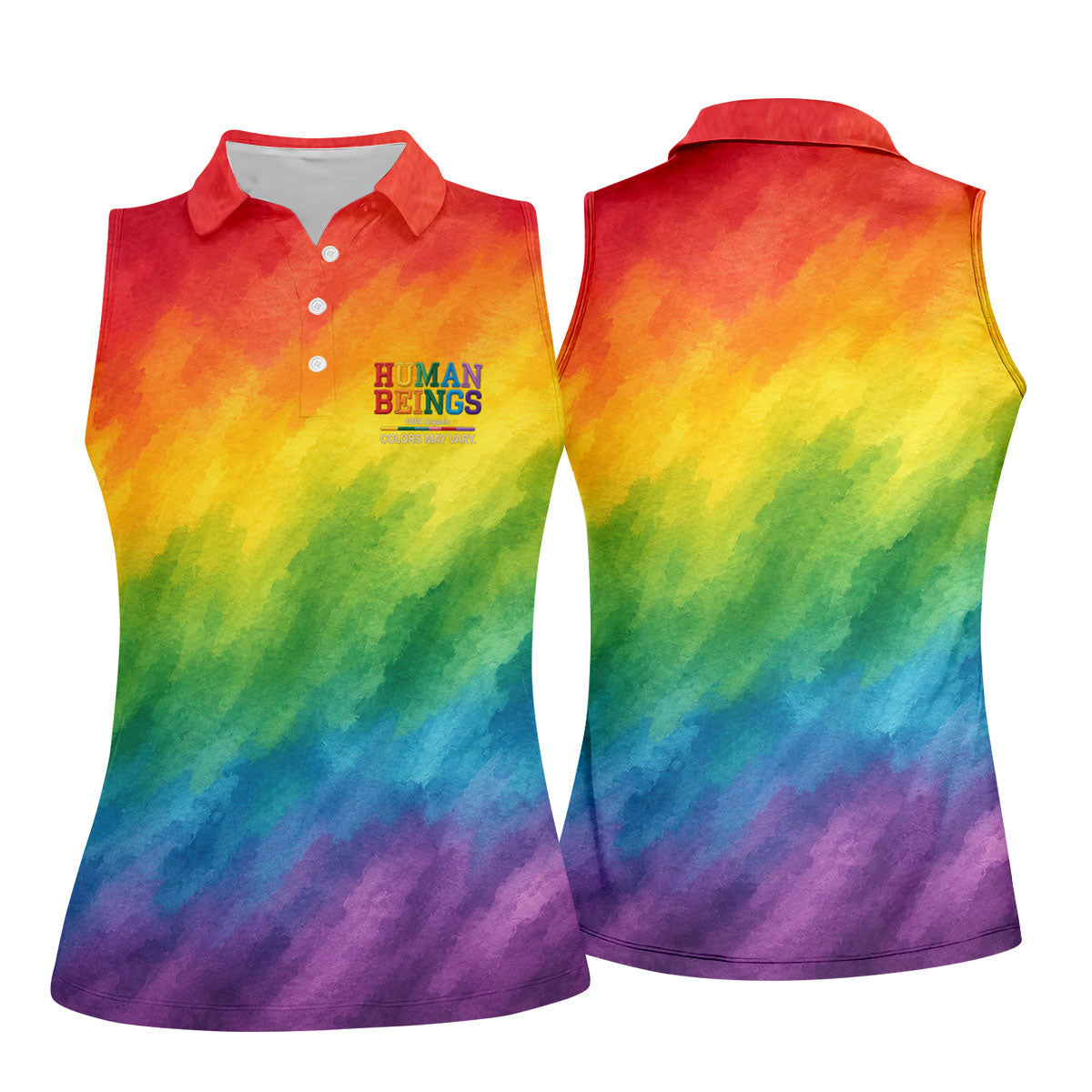 Human Beings LGBT Rainbow Women's Golf Tops, LGBT Pride Month Gradient Watercolor Ladies Golf Shirts