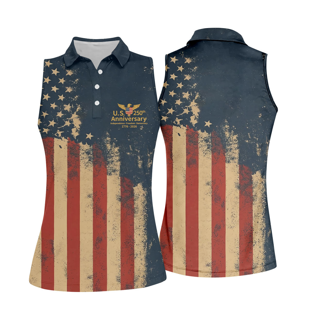 US 250th Anniversary Independence Freedom Democracy Women's Golf Tops, 4th Of July Patriotic Golf Shirt