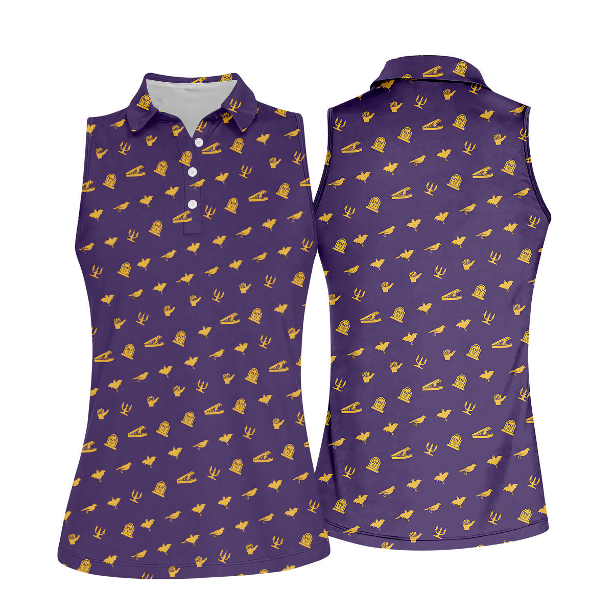 Purple Gravestone Bat Halloween Pattern Polo Shirt, Golf Polo For Women, Ladies Golf Top
