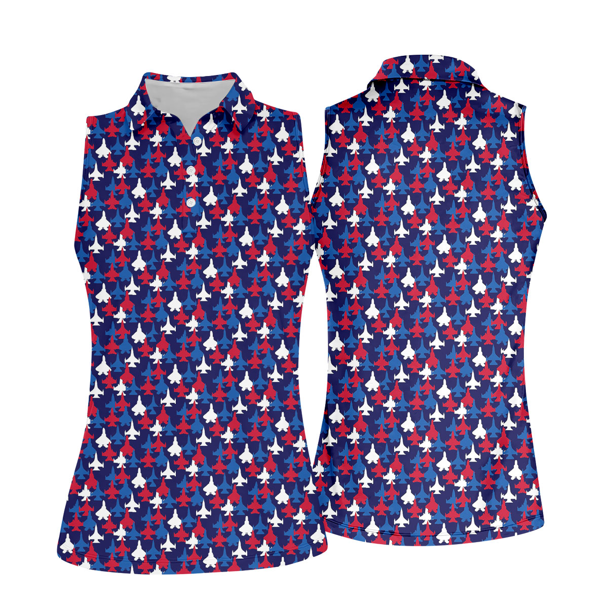 Red And Blue Fighter Jet 4th Of July Women Golf Top, 250th Anniversary Ladies Golf Shirts, Patriotic Golf Shirt