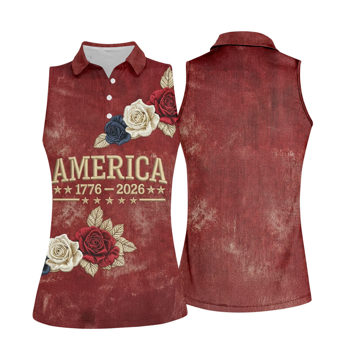 America 1776-2026 Patriotic Roses Vintage Golf Shirt, 250 Years 4th Of July Golf Shirt For Women
