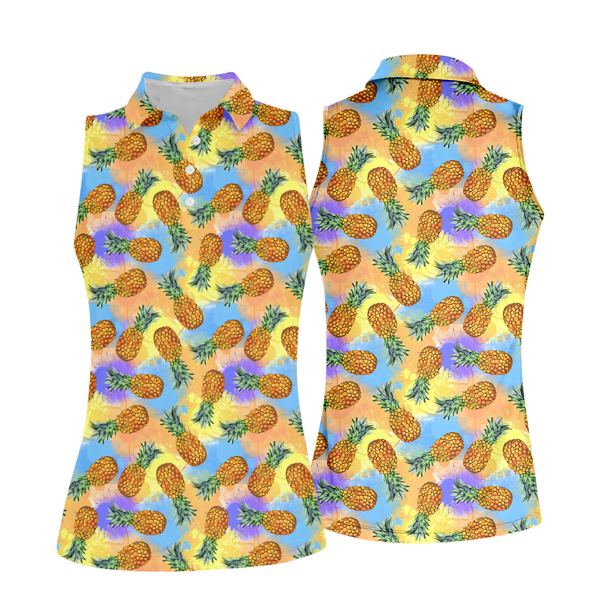 Colorful Pineapple Tropical Pattern Golf Shirt, Women's Golf Shirt, Golf Polo For Women, Ladies Golf Shirt
