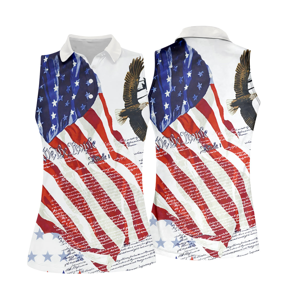 We The People Bald Eagle American Flag Women's Golf Tops, 250th Anniversary Patriotic Golf Shirt