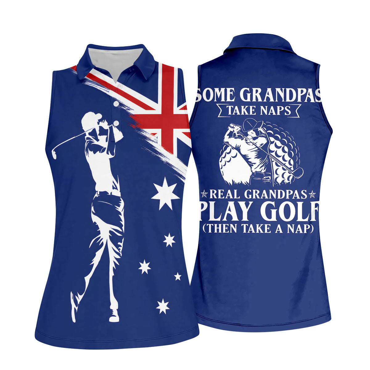 Real Grandpas Play Golf Then Take A Nap Australia Flag Print Fun Women's Golf Shirts, Ladies Golf Polos