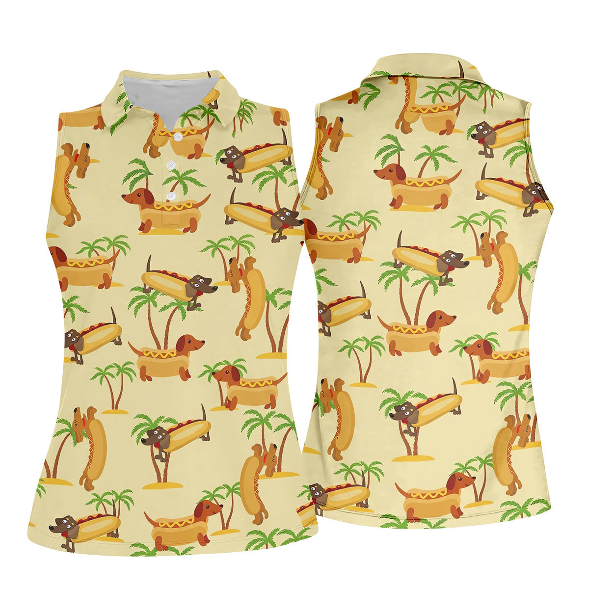 Funny Hot Dog Dachshund Tropical Hawaiian Golf Shirt, Golf Polo For Women, Printed Golf Shirt
