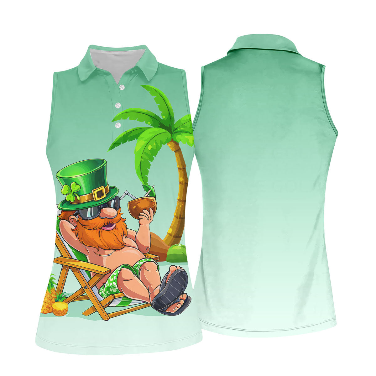 Leprechaun St Patrick's Day Hawaiian Summer Fun Golf Shirt, Golf Shirt For Women, Ladies Golf Shirts