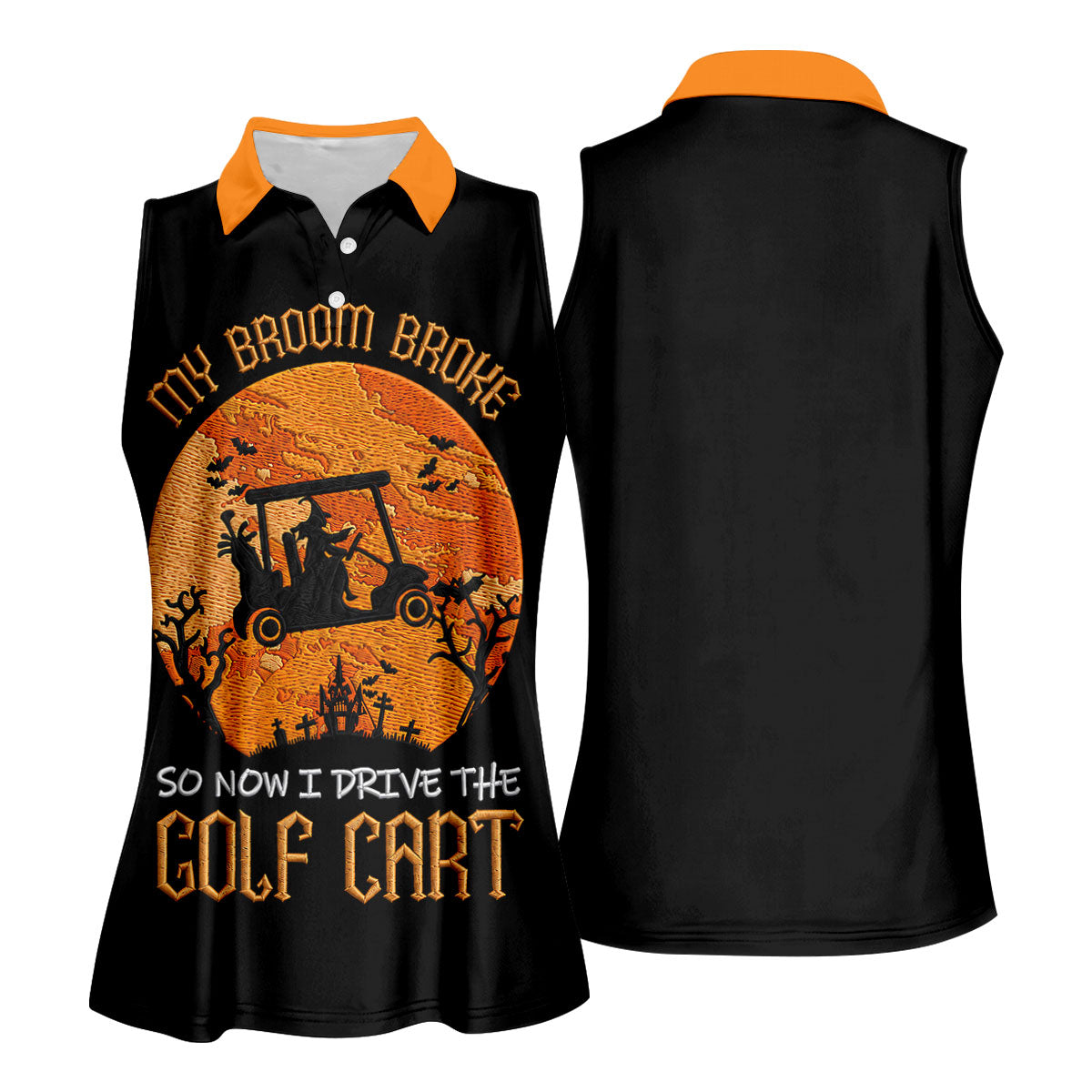 Broom Broke Now I Drive Golf Cart Halloween Polo Shirt, Women’s Golf Polo, Ladies Golf Top