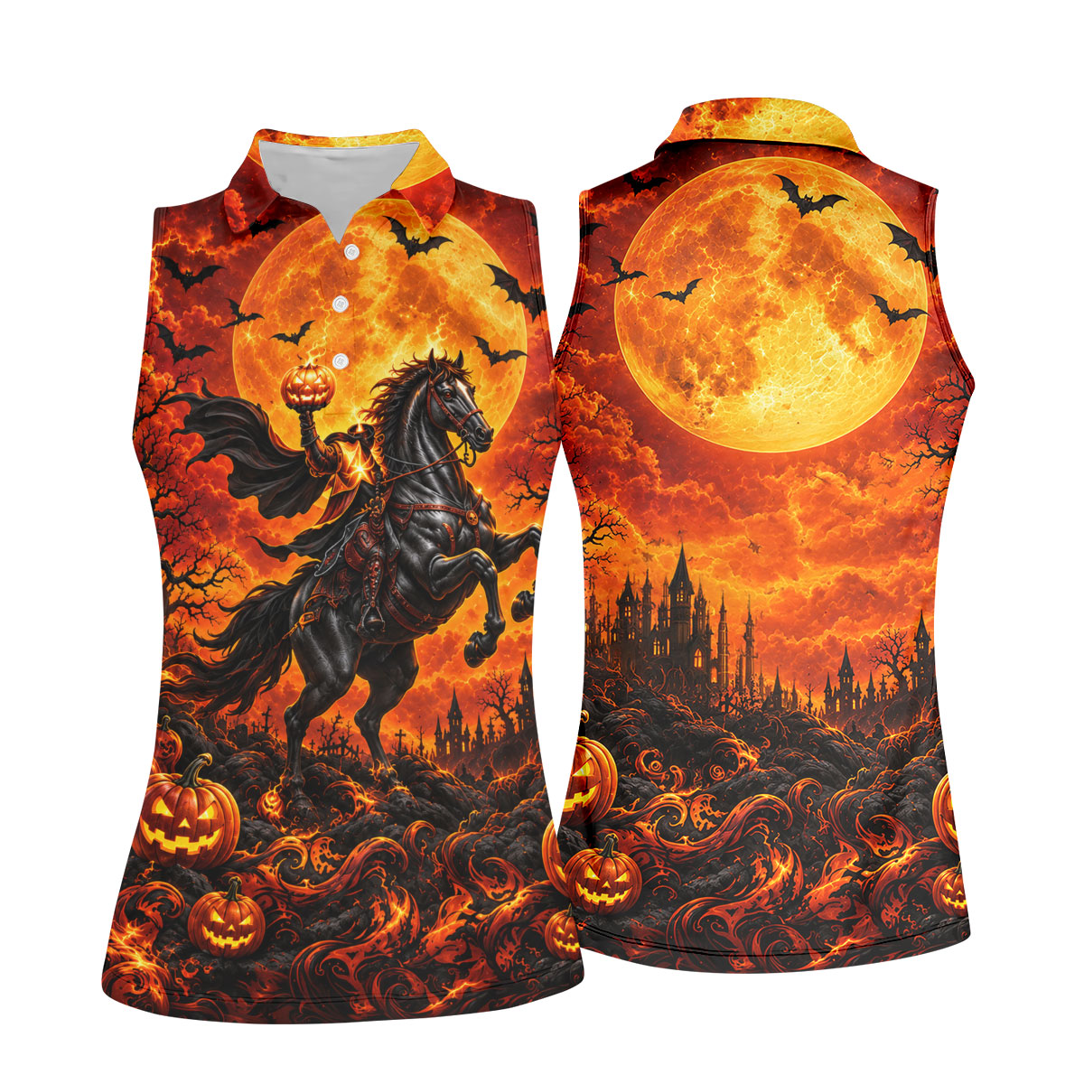 Fire Moon Rider Halloween Horror Character Polo Shirt, Golf Polo, Golf Shirts For Women