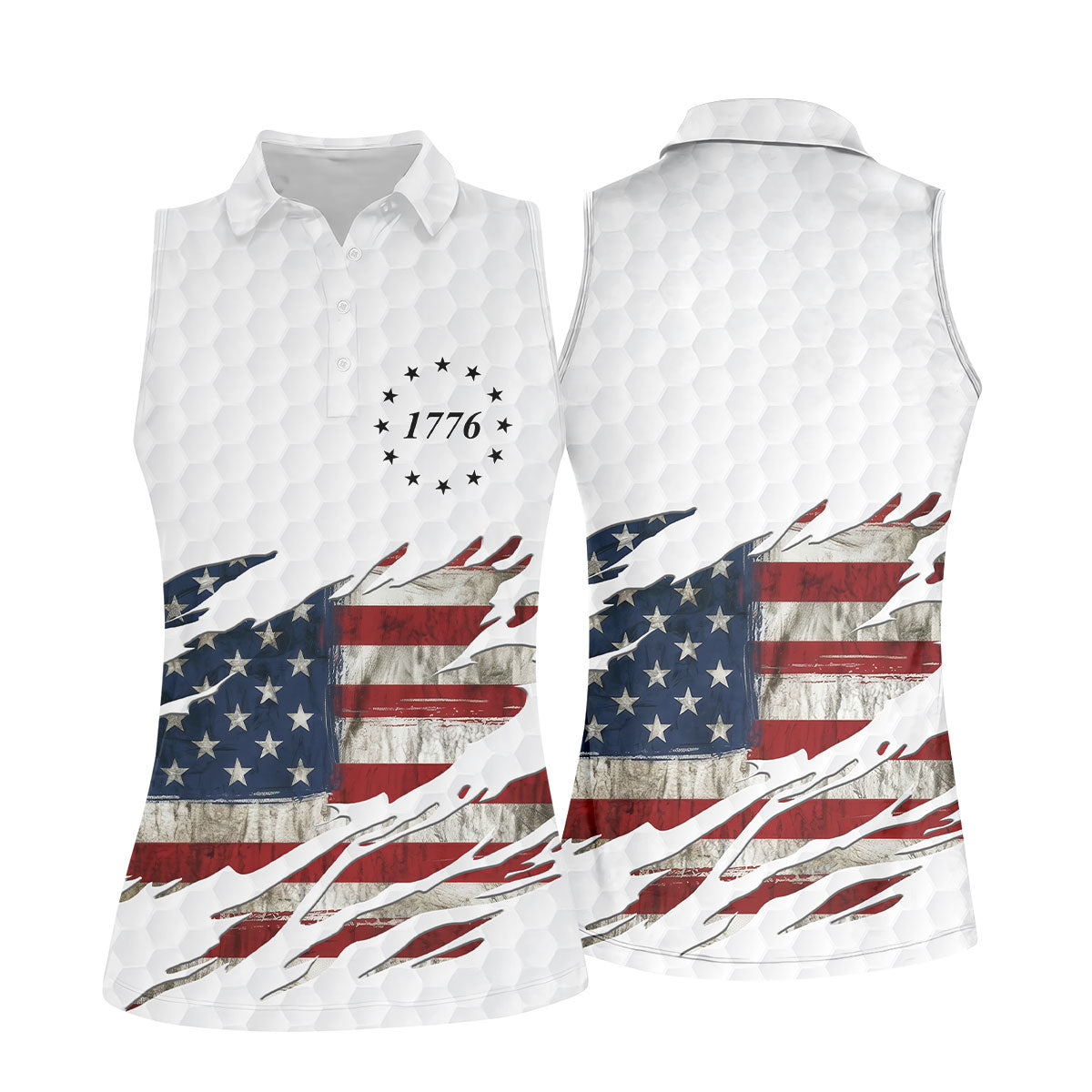 American Flag Cross Golf Ball Pattern Women's Golf Tops, 250th Anniversary Ladies Golf Shirts