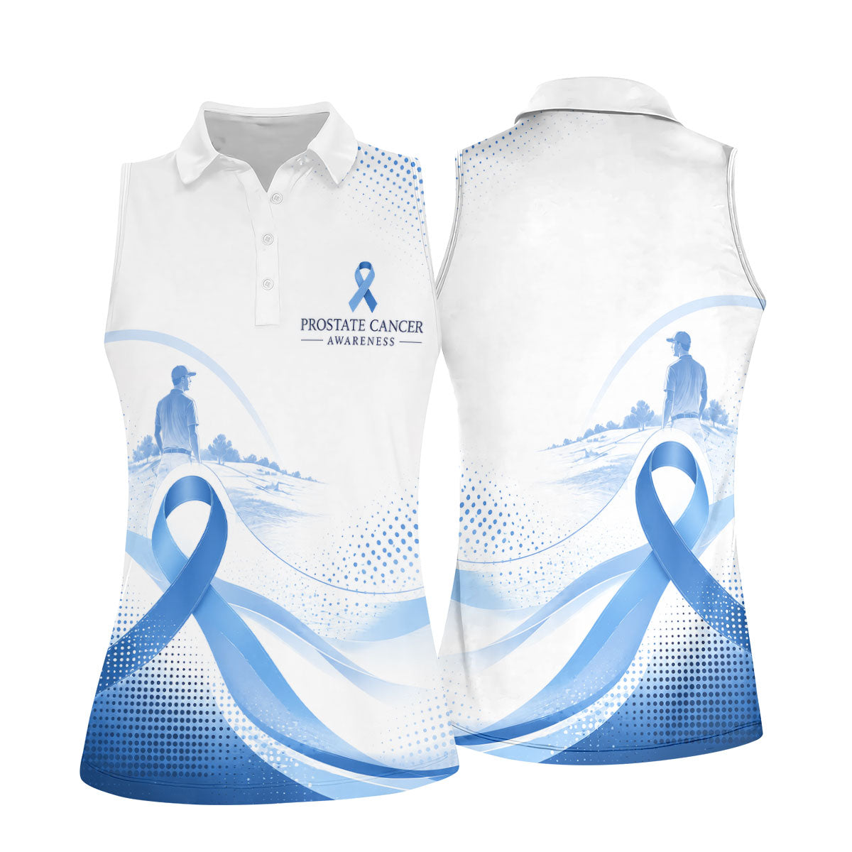 Blue Ribbon Golfer Prostate Cancer Awareness Polo Shirt, Golf Tops For Women