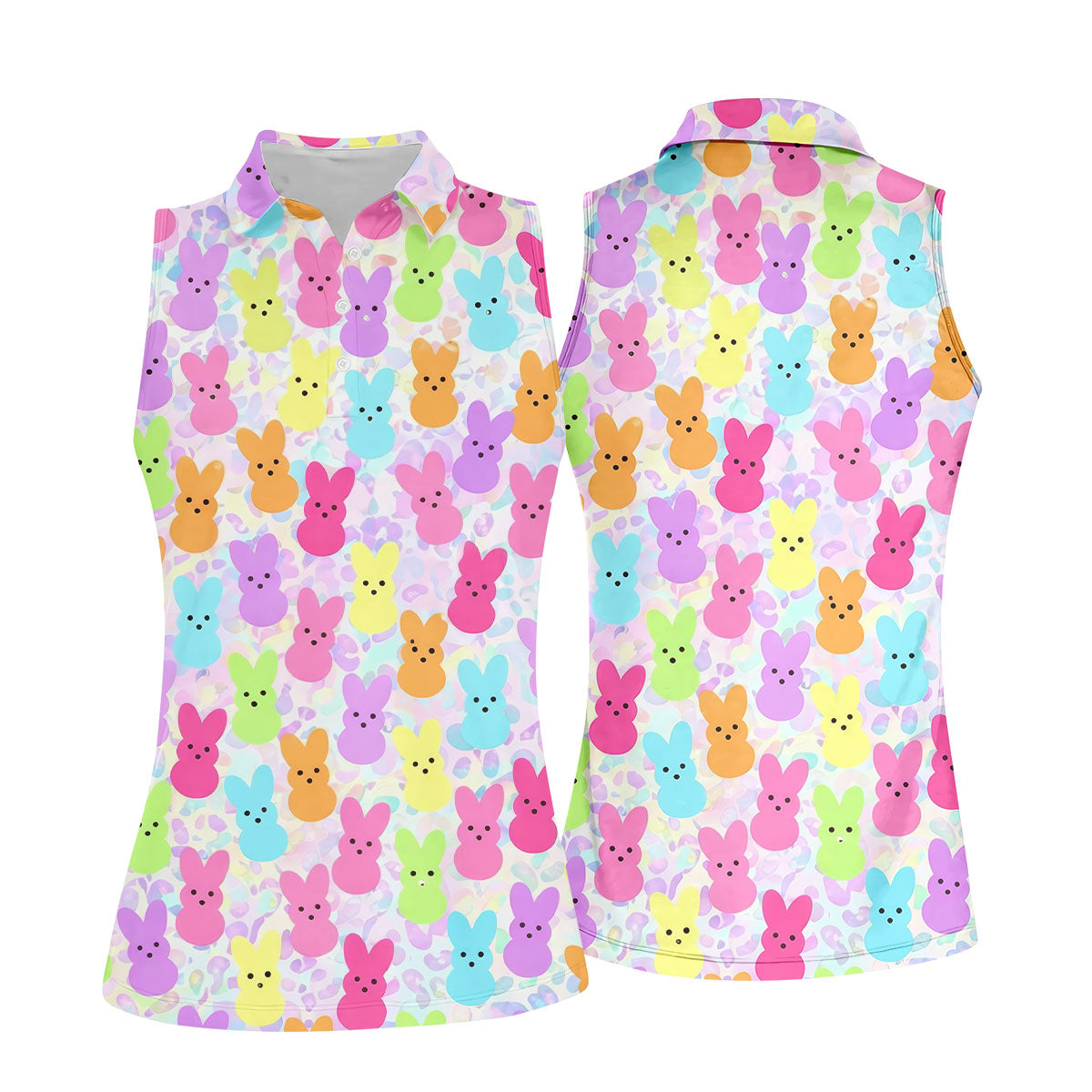 Pastel Easter Peeps Women Golf Top, Cute Golf Outfit, Fun Women's Golf Shirts, Ladies Golf Shirts