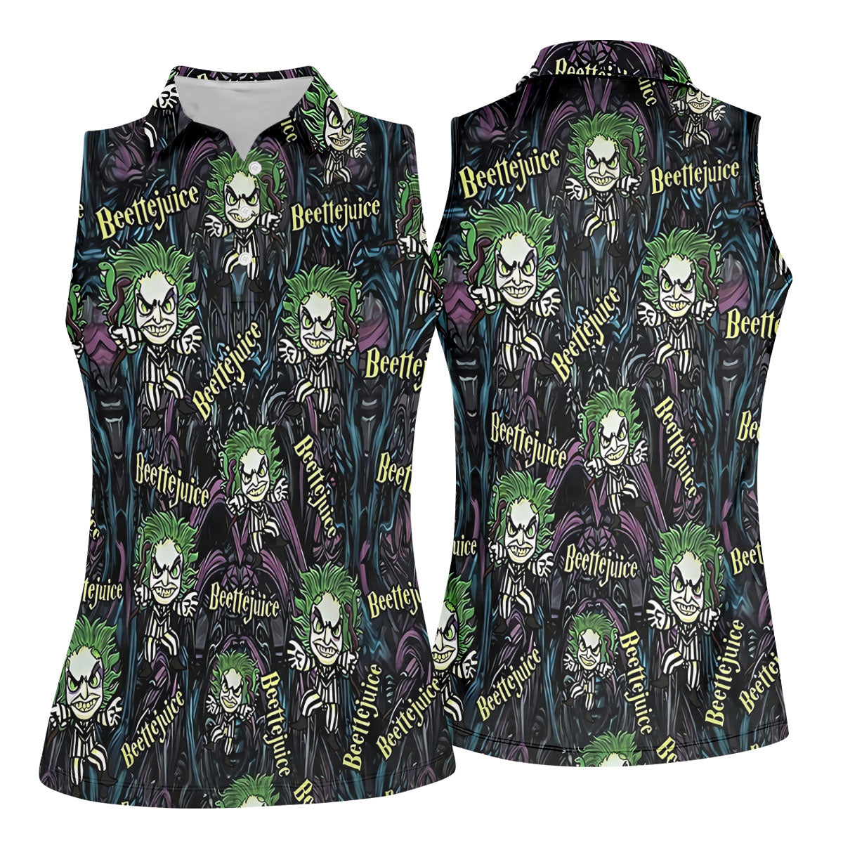 Halloween Horror Character Cartoon Hawaiian Golf Shirt, Women's Golf Polo, Printed Golf Shirt