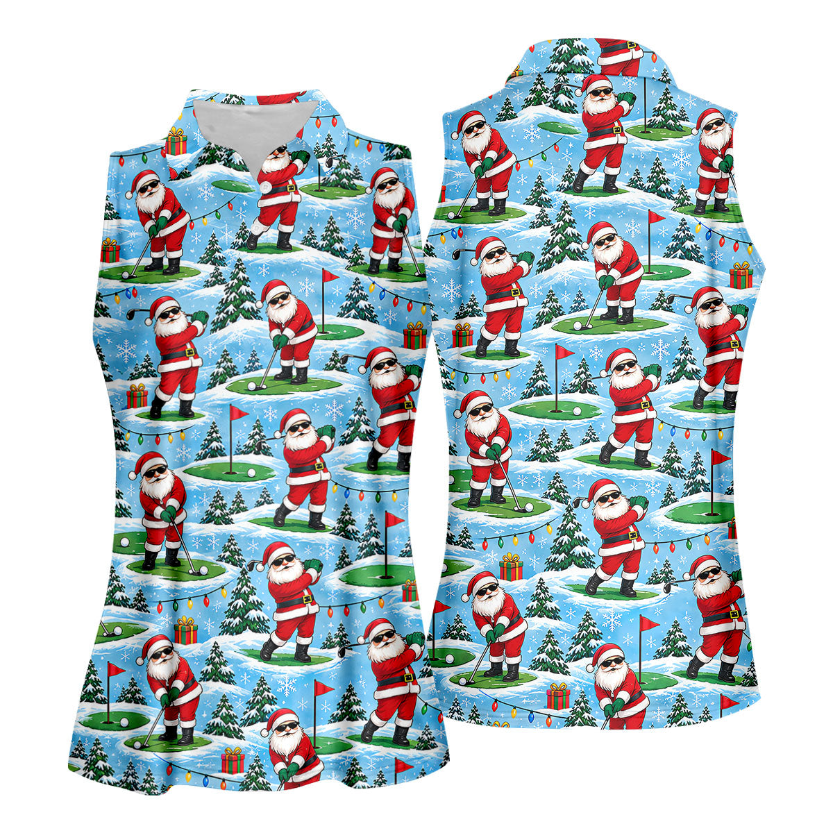 Santa Playing Golf In Snow Christmas Golf Shirt, Womens Golf Tops, Ladies Golf Shirts