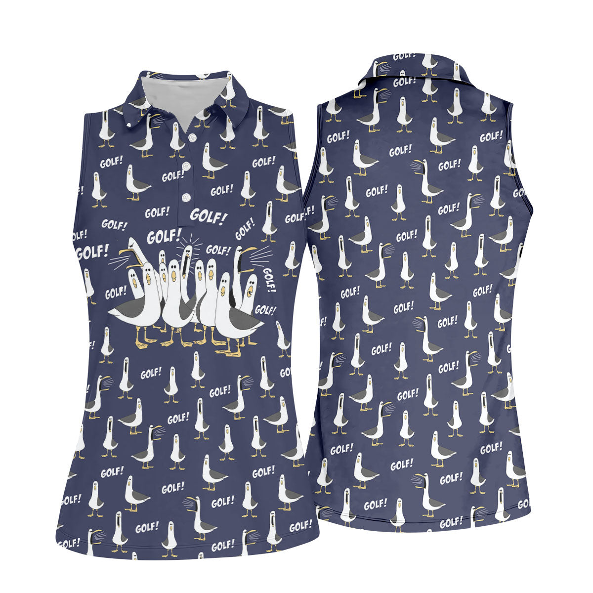 Funny Seagull Halloween Golf Shirt, Cartoon Bird Pattern, Women's Golf Apparel, Printed Golf Shirt