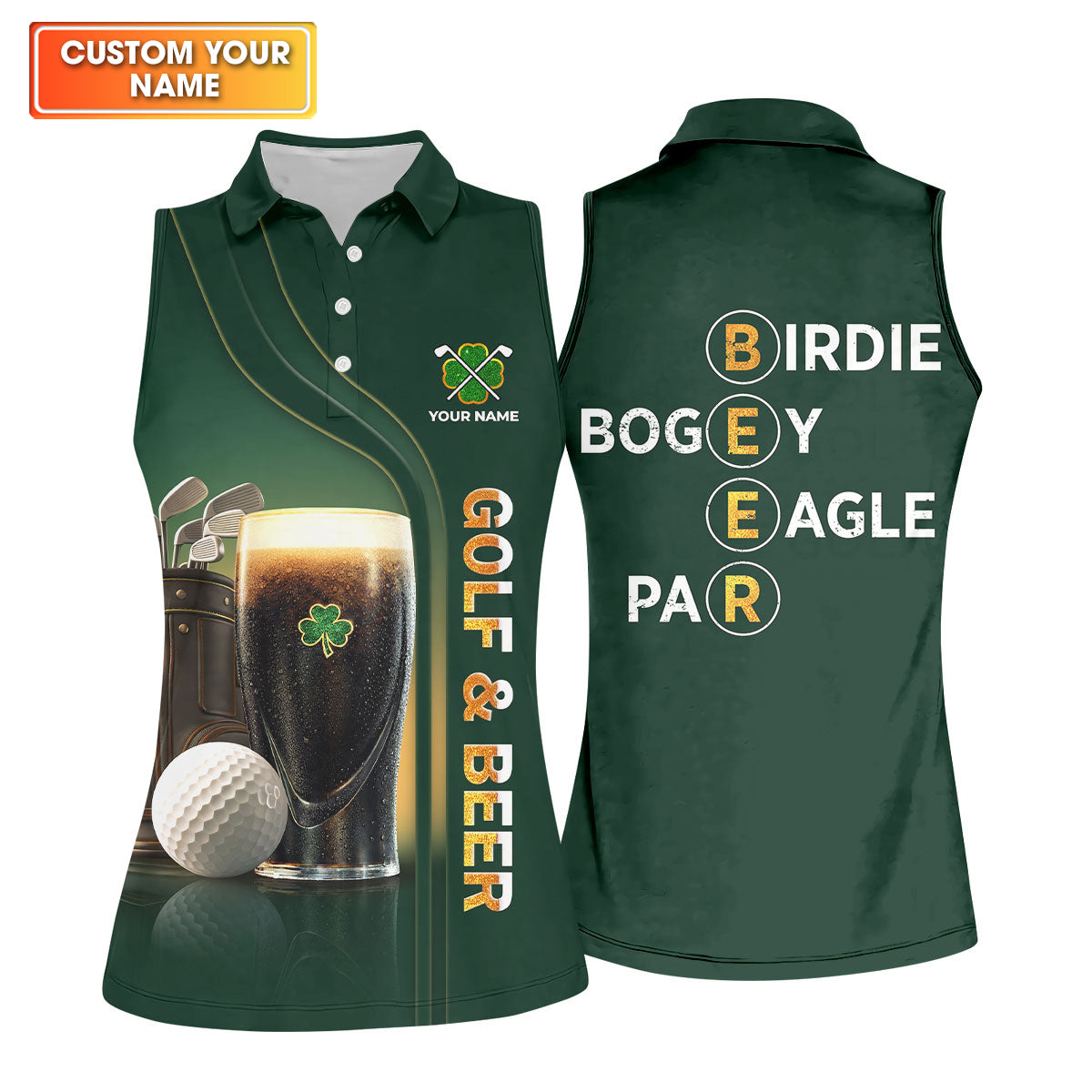 Birdie Bogey Eagle Par Golf And Beer St Patrick's Day Green Women's Golf Tops, Ladies Golf Polos