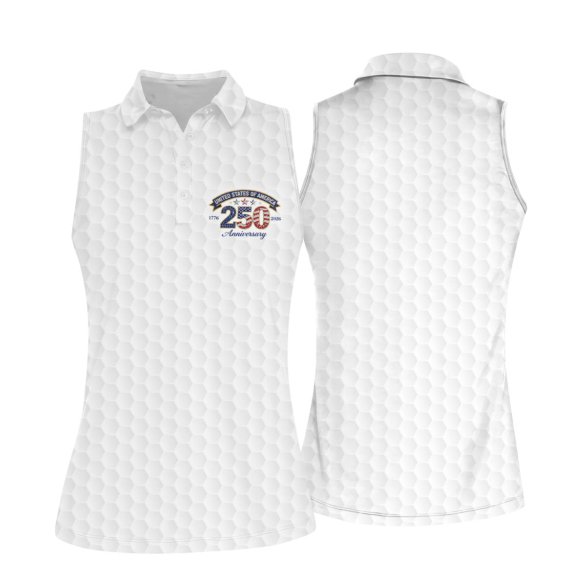 250th Anniversary Golf Ball Pattern White Golf Shirt, Patriotic 4th Of July Golf Shirt, Golf Shirt For Women