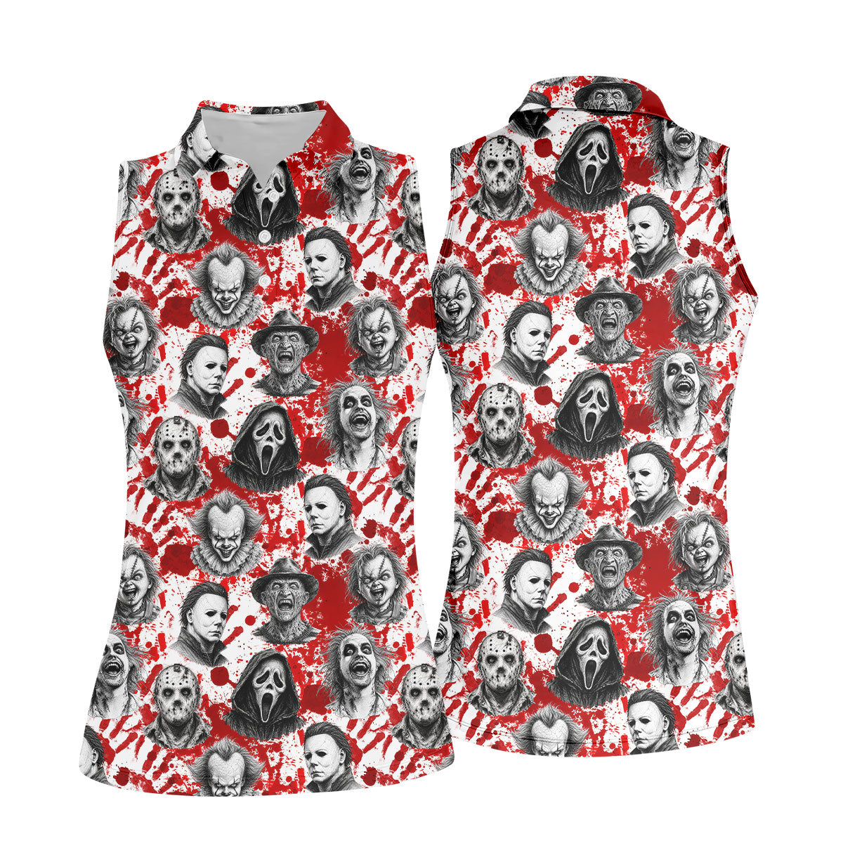 Halloween Horror Character Blood Splatter Polo Shirt, Womens Golf Tops, Women’s Golf Polo