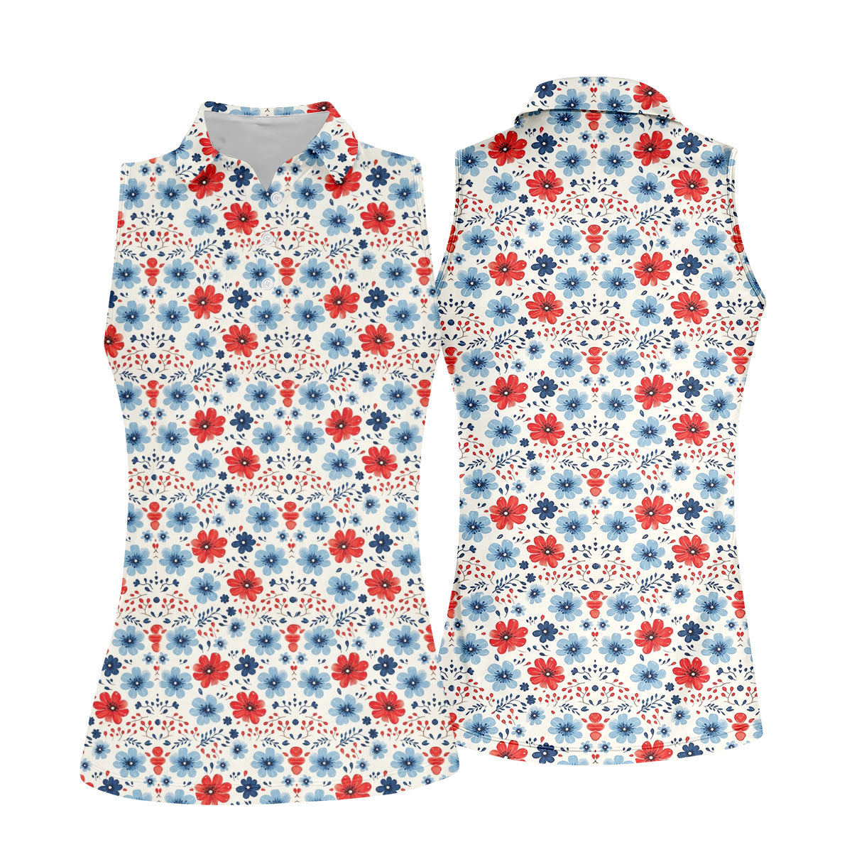Red White Blue Floral Pattern 250th Anniversary Patriotic Golf Shirt, 4th Of July Golf Shirt For Women