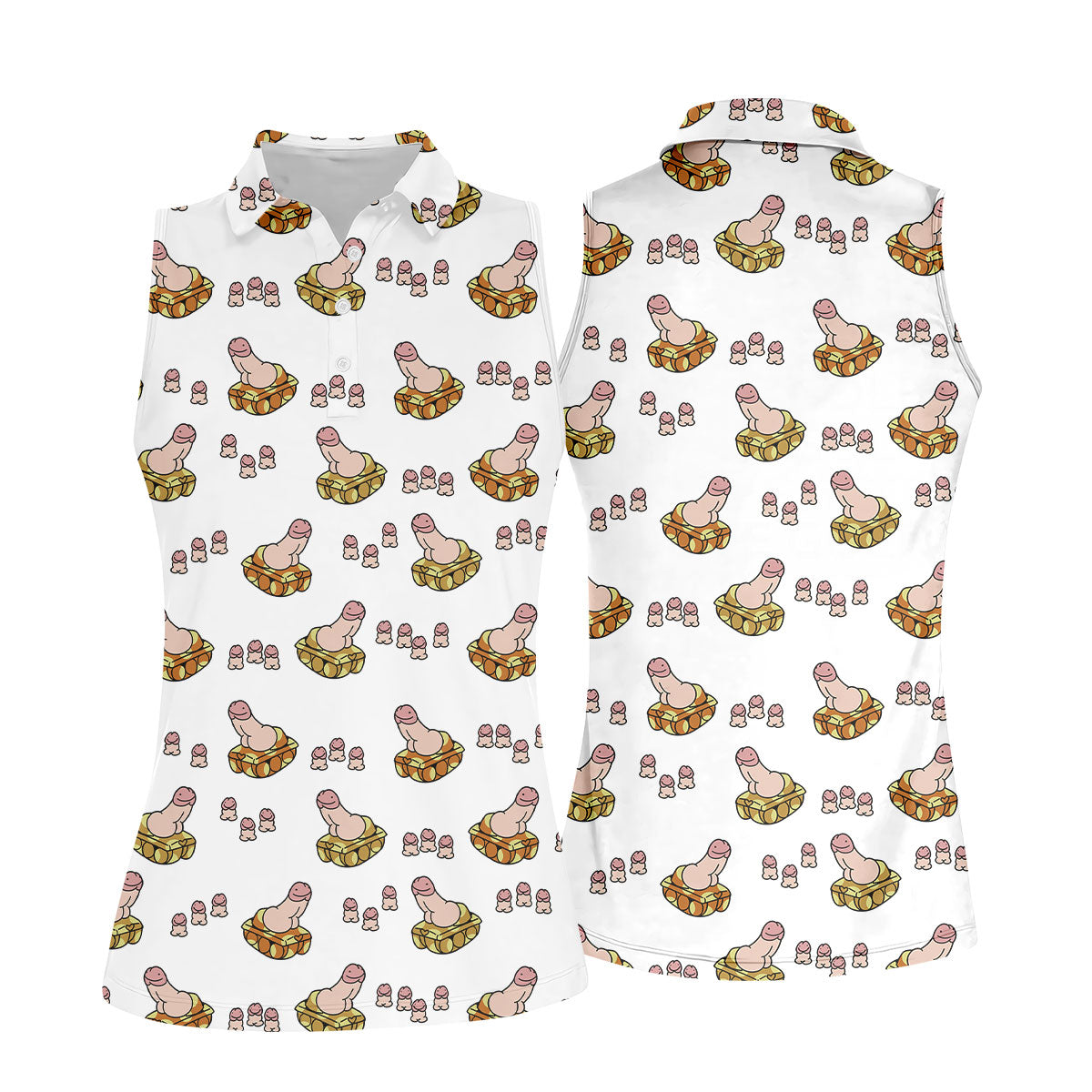 White Funny Adult Novelty Tank Pattern Golf Shirt, Women's Golf Tops, Performance Golf Shirt