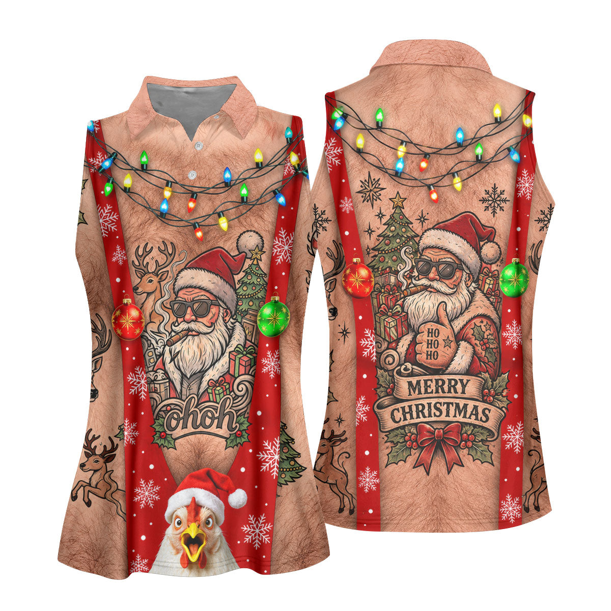 Funny Santa Suspenders Christmas Golf Polo Shirt, Women's Golf Tops, Golf Tops For Women