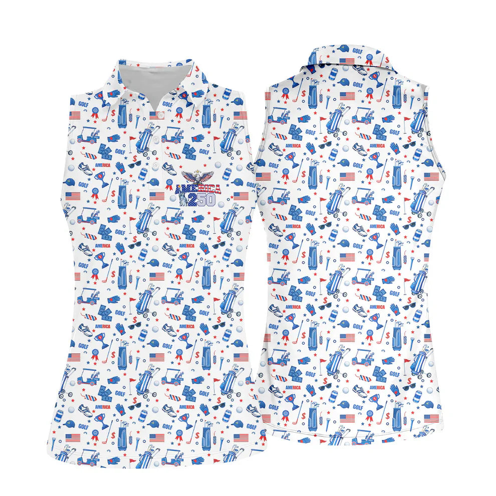 America 250 Years Patriotic Golf Shirt, American Symbols 4th Of July Golf Shirt, Golf Shirt For Women