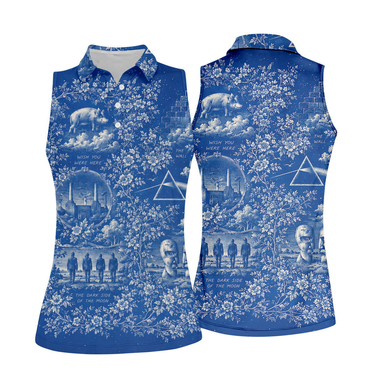 Surreal Retro Music Art Pattern Polo Shirt, Golf Tops For Women, Women’s Golf Apparel