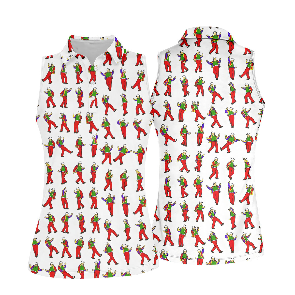 Colorful Dancing Character Pattern Polo Shirt, Printed Golf Shirt, Women’s Golf Apparel