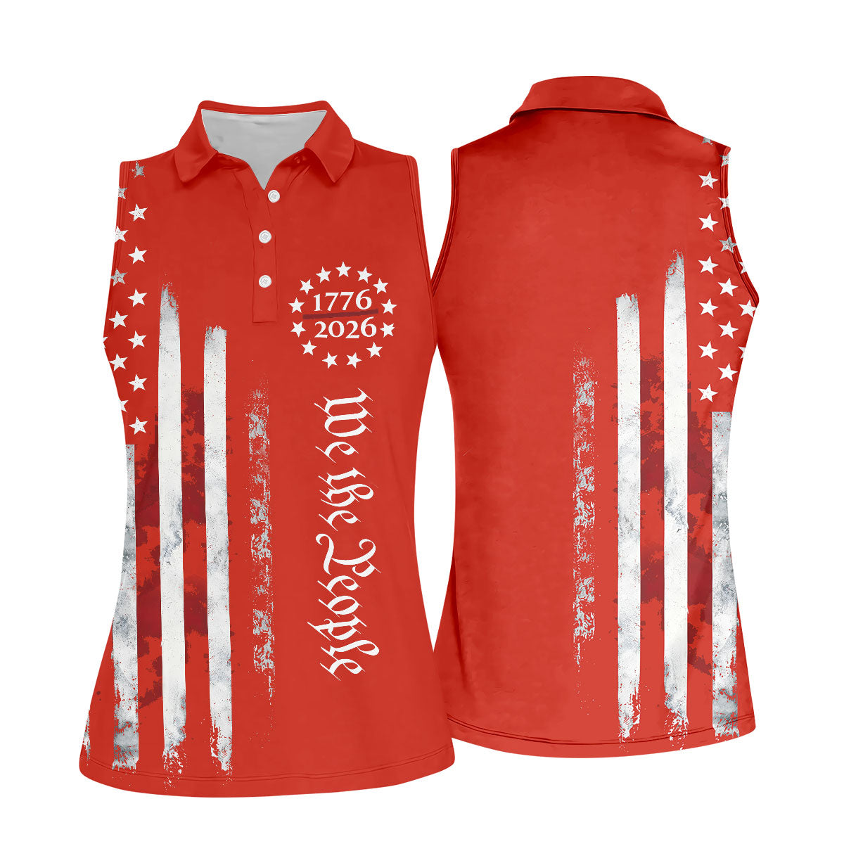 We The People Distressed Flag Patriotic Red Golf Shirt, 250 Years 4th Of July Golf Shirt For Women
