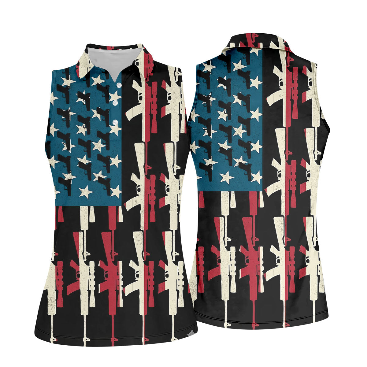 American Flag Pattern Army Theme Patriotic Golf Shirt, 250th Anniversary Ladies Golf Tops, Golf Shirt For Women