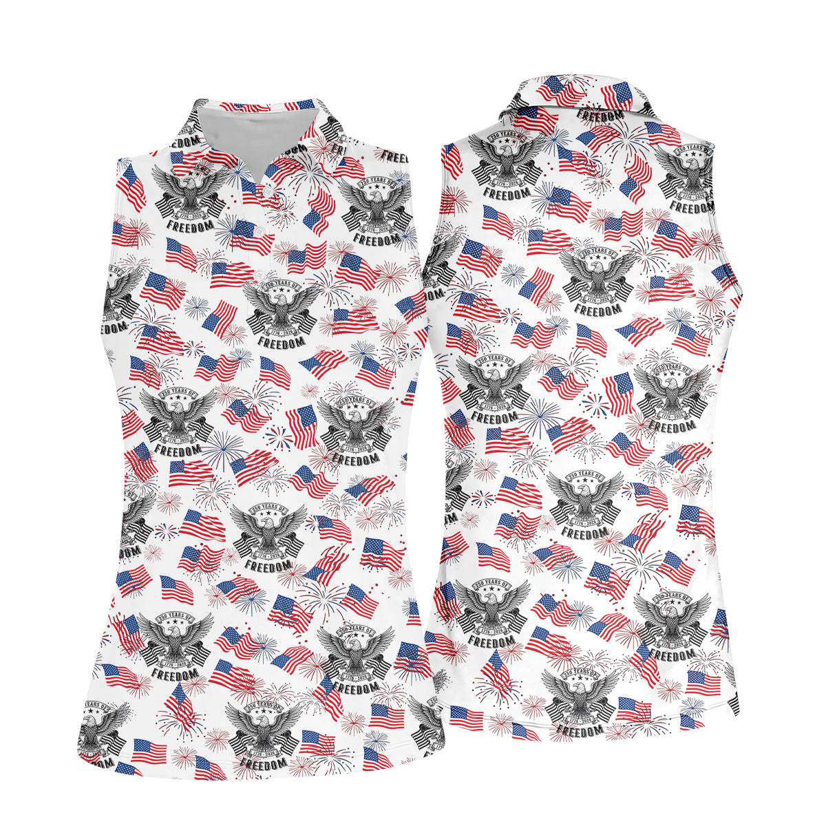 250 Years Of Freedom Festive Flag Vintage White Golf Shirt, Patriotic 4th Of July Golf Shirt For Women