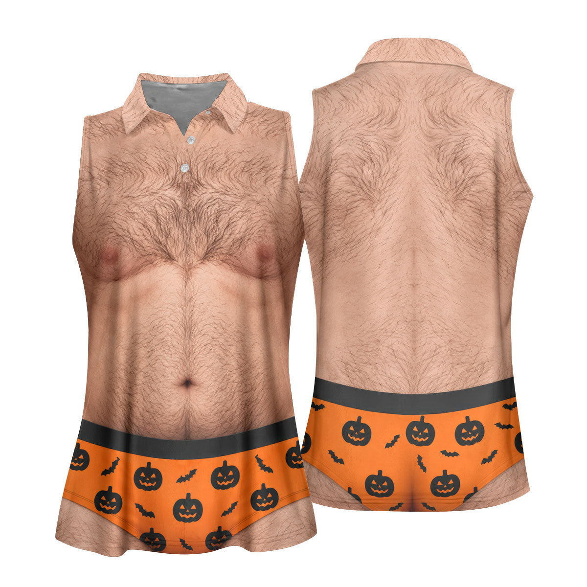 Funny Hairy Chest Halloween Costume Polo Shirt, Ladies Golf Shirts, Halloween Golf Shirt