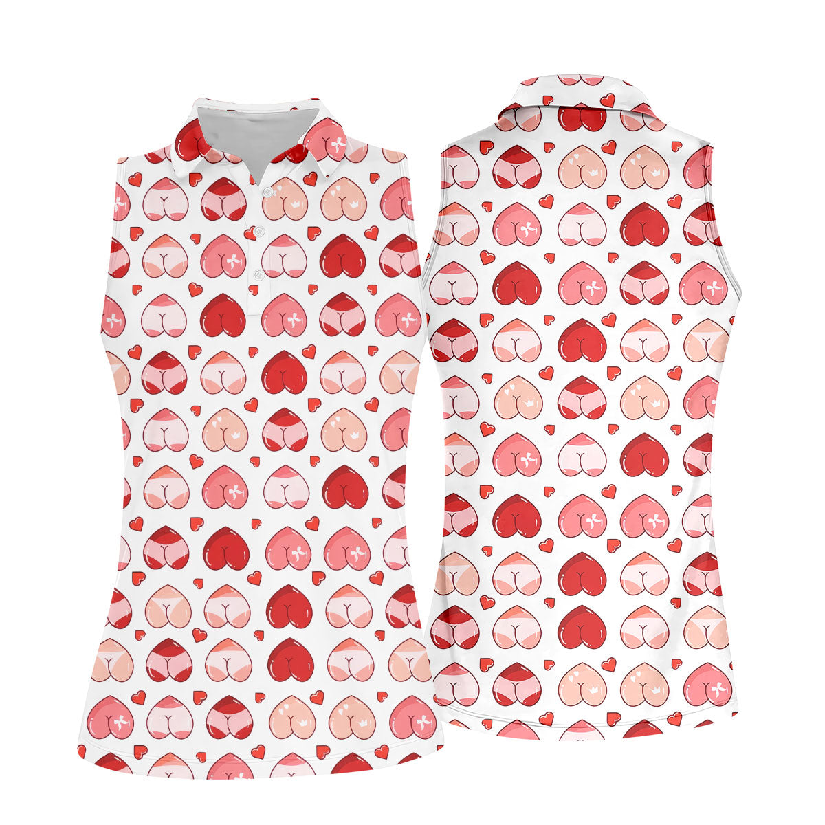 Funny Heart Butt Pattern Golf Polo Shirt, Golf Shirts For Women, Women’s Golf Apparel