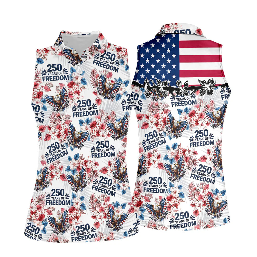 America 250 Years Of Freedom Tropical Vibe Patriotic Golf Shirt, 4th Of July Golf Shirt, Golf Shirt For Women