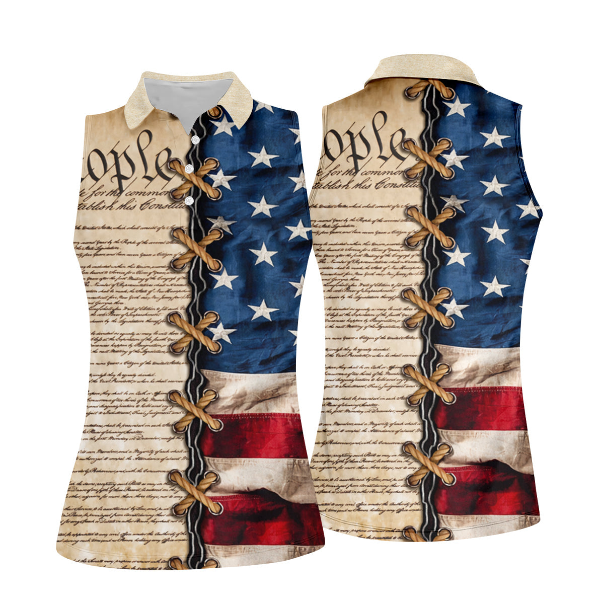 We The People Preamble Patriotic 4th Of July Beige Golf Shirt, 250th Anniversary Women's Golf Tops