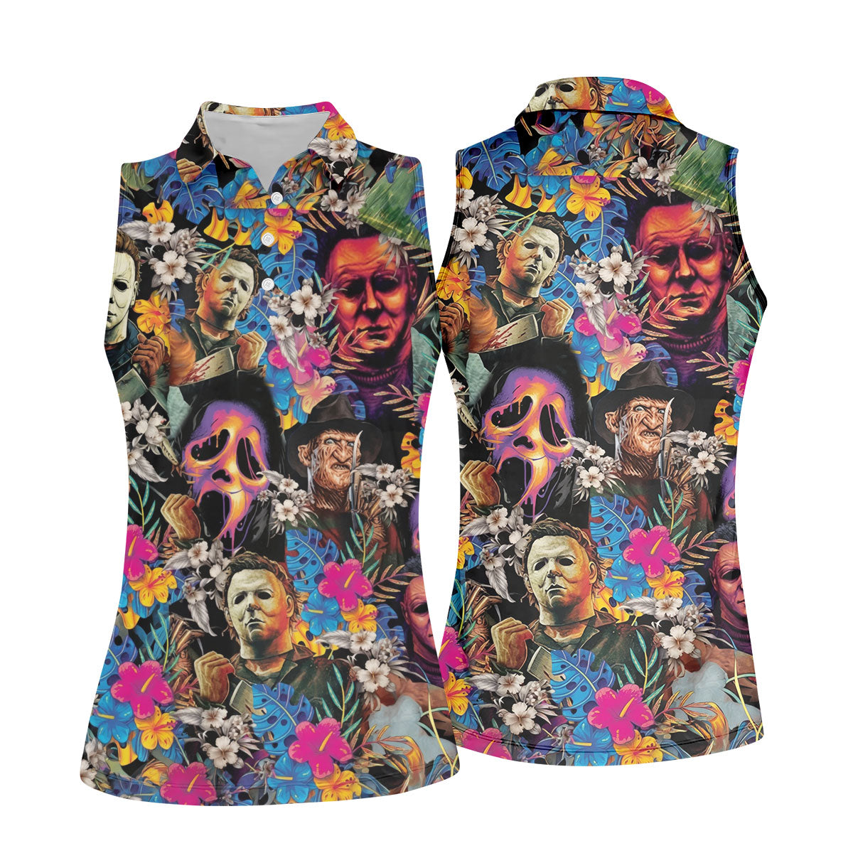 Tropical Horror Character Hawaiian Golf Shirt, Women's Golf Polo, Halloween Golf Apparel