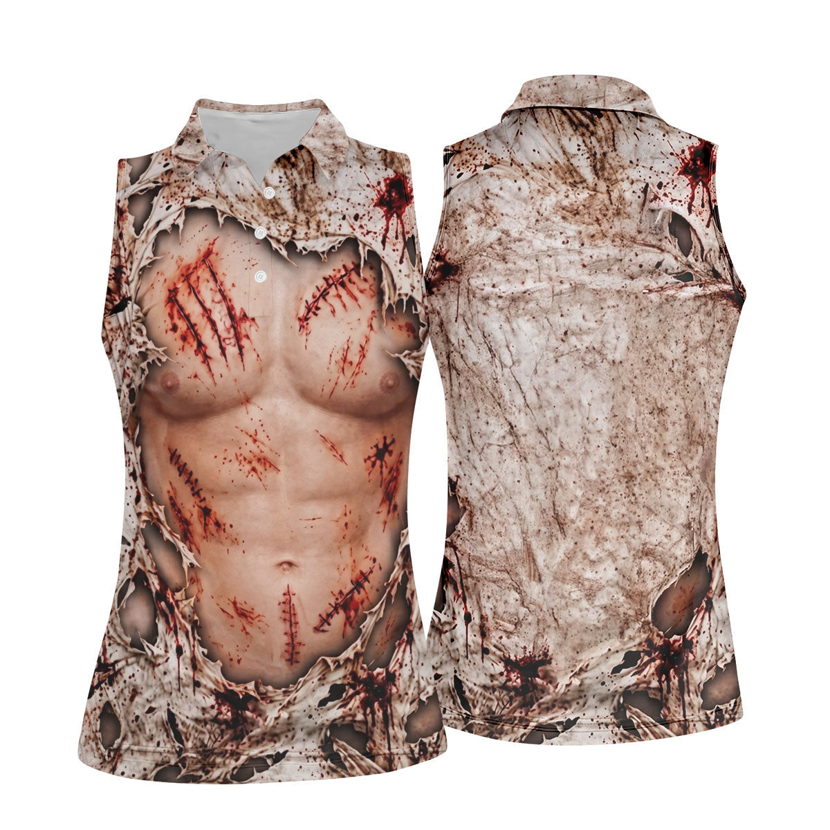 Bloody Stitched Torso Halloween Costume Polo Shirt, Womens Golf Tops, Halloween Golf Shirt