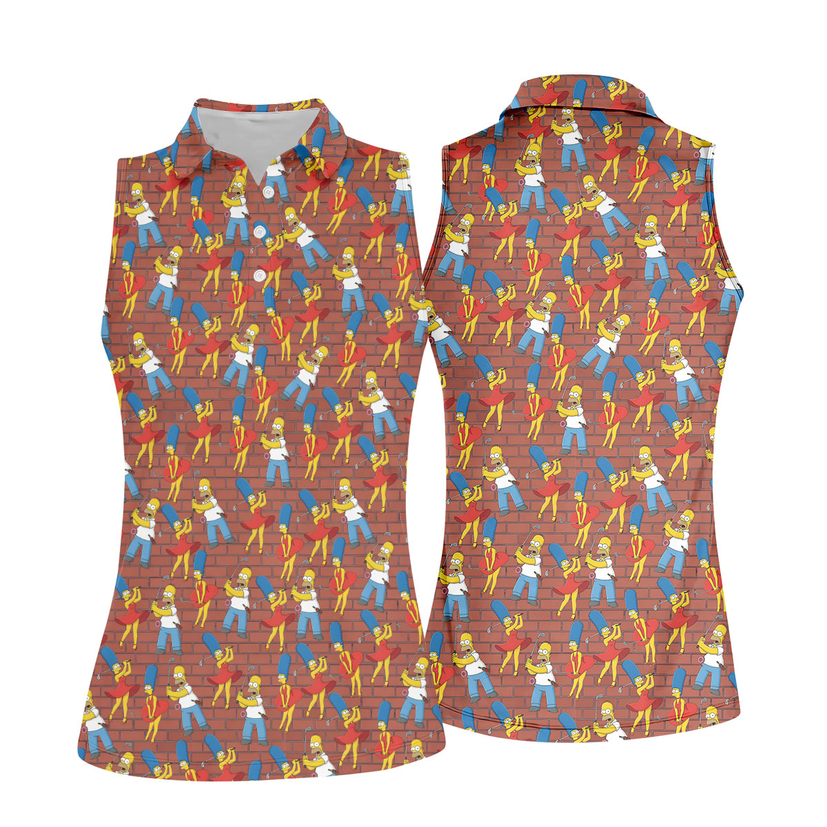 Funny Cartoon Couple Pattern Golf Polo Shirt, Ladies Golf Shirts, Golf Shirts For Women