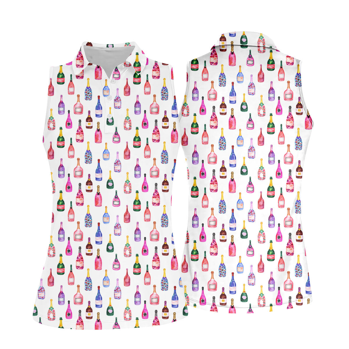 Champagne Bottles Seamless Pattern Watercolor Style Retro Golf Shirt, Ladies Golf Polos, Golf Shirt For Women