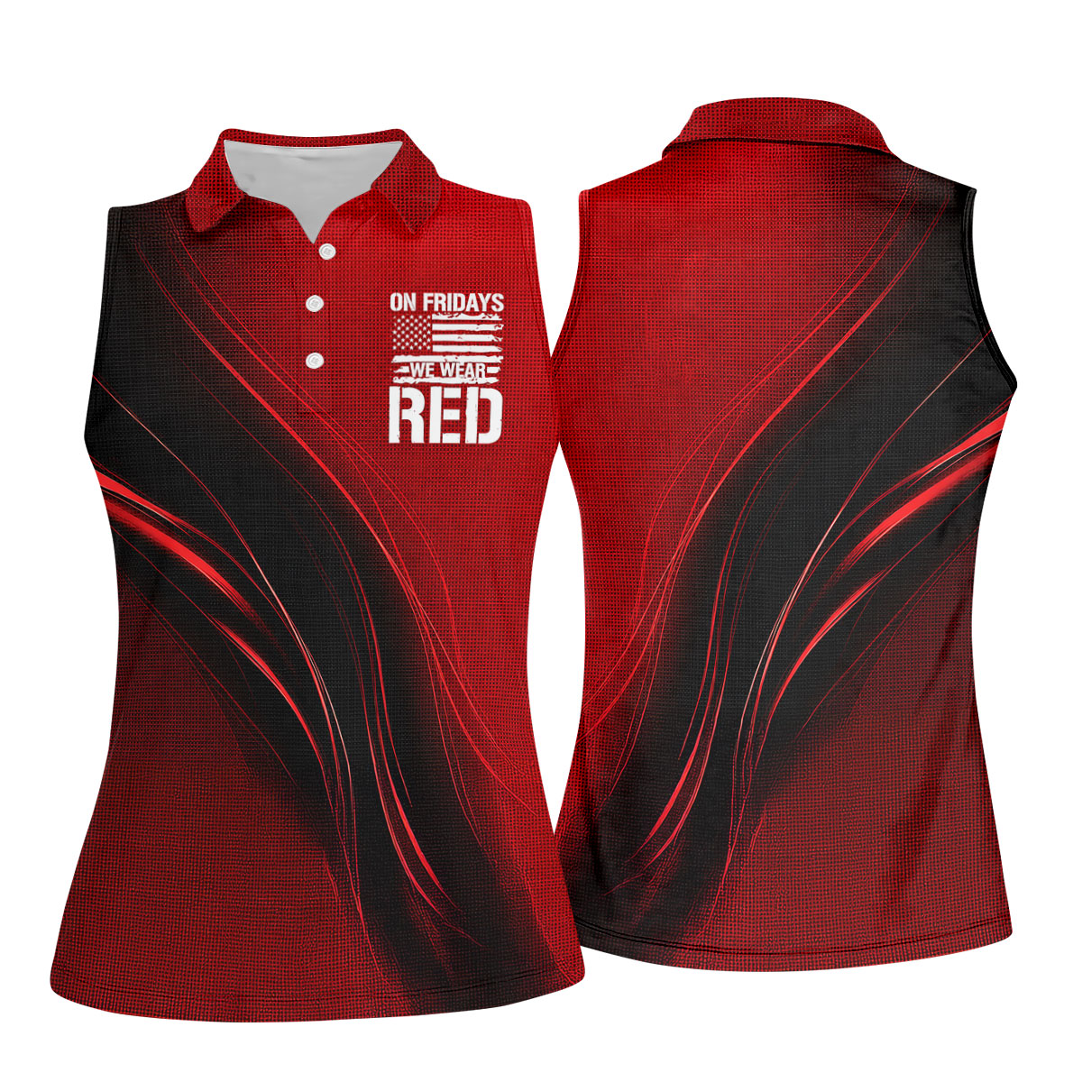 On Friday We Wear Red Faith Cross Red Black Gradient Patriotic Golf Shirt, 250 Years Golf Shirt For Women
