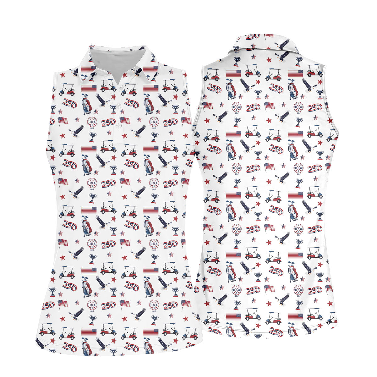 250 Years Golf Pattern Patriotic Golf Shirt, Ladies Golf Tops, 4th Of July Golf Shirt For Women