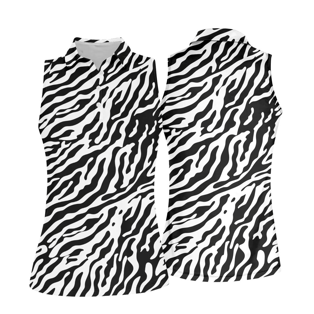 Zebra Print Golf Shirt, Black White Animal Pattern 's Golf Polo, Polo Shirts For Women