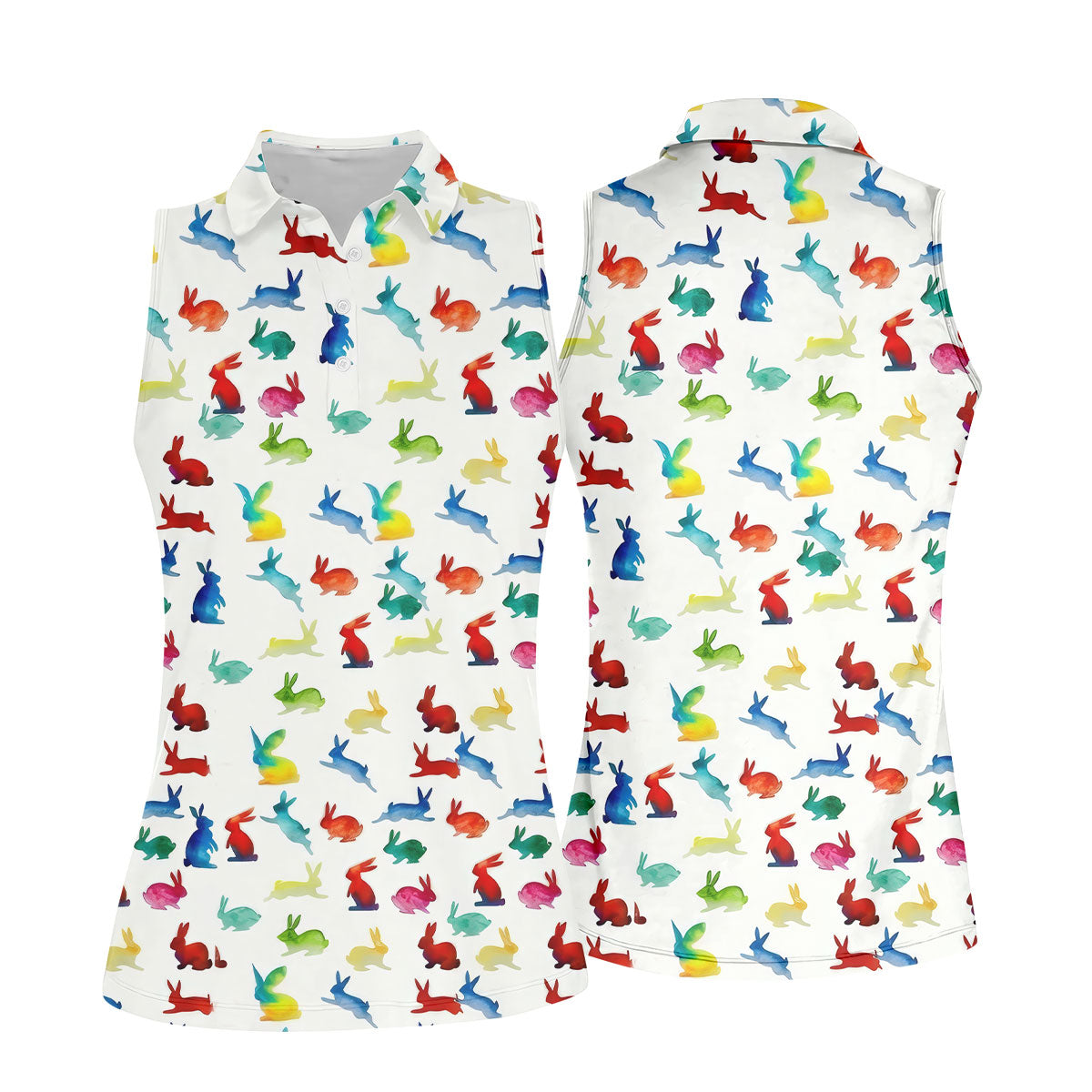 Colorful Bunny Funny Golf Shirt, Easter Bunny Pattern Golf Shirt For Women, Ladies Golf Shirts