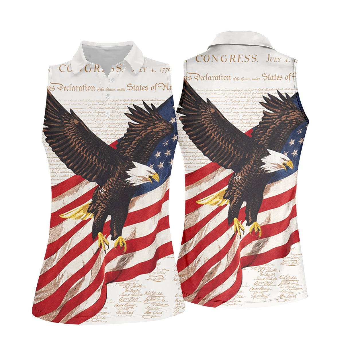 American Flag And Eagle Patriotic Pride Women's Golf Tops, 250th Anniversary Patriotic Ladies Golf Shirts