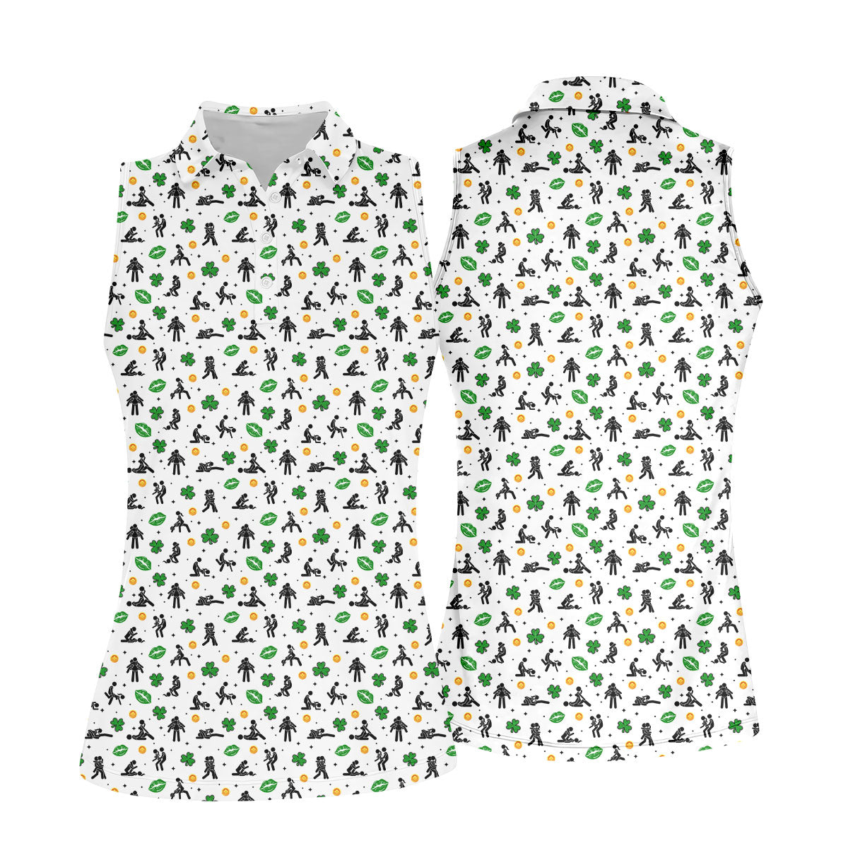 Funny Stick Figure Naughty Position Shamrock St Patrick's Day Golf Shirt, Women's Golf Tops, Ladies Golf Shirts