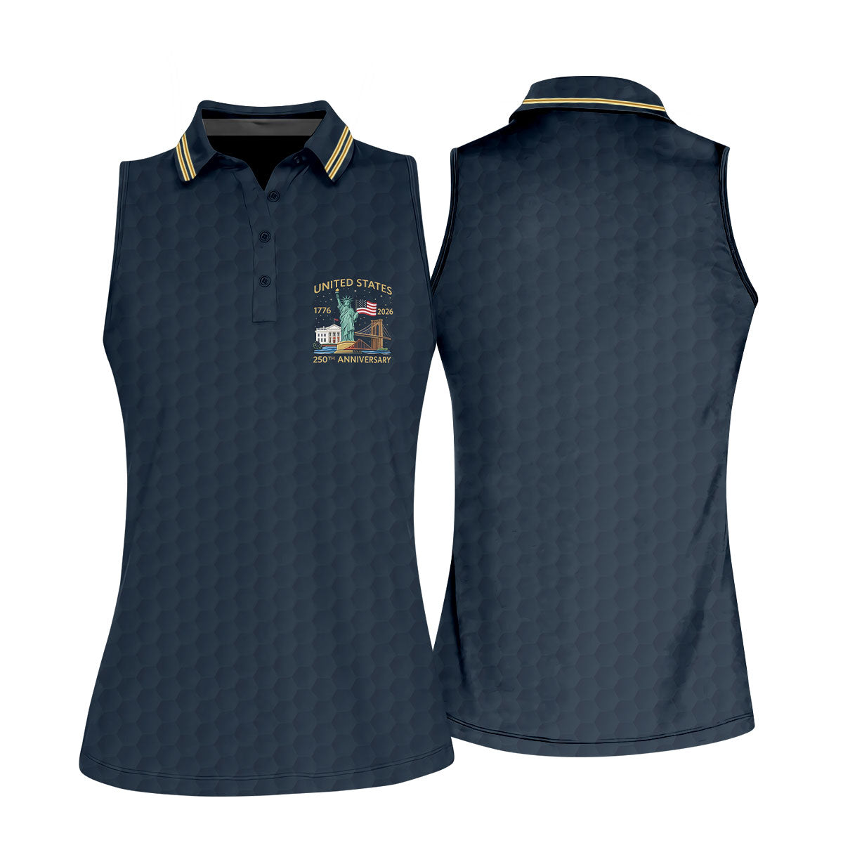 United States 250th Anniversary Golf Ball Pattern Navy Golf Shirt, 4th Of July Patriotic Golf Shirt For Women